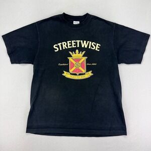 Vintage Streetwise T-Shirt Mens XL Black Crest Logo Graphic Heavy Tee Y2K USA
